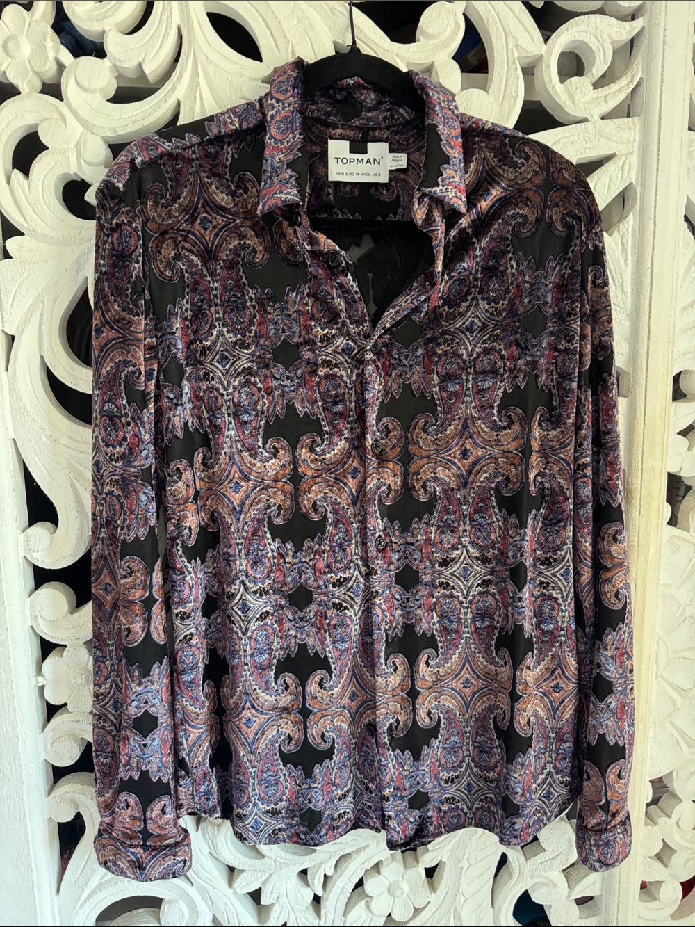 Topman Velvet Burnout Paisley Print Sheer Shirt Sz M